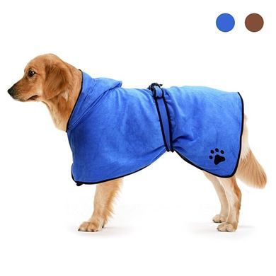 Рушник/халат для собак Derby з мікрофібри з капюшоном і поясом, Blue, S