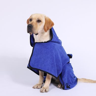 Рушник/халат для собак Derby з мікрофібри з капюшоном і поясом, Blue, S