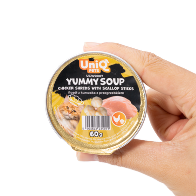 Суп для кошек UNIQ PETS CAT WET FOOD YUMMY SOUP с куриными кусочками и палочками из гребешков, 60 г