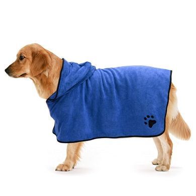 Рушник/халат для собак Derby з мікрофібри з капюшоном і поясом, Blue, S