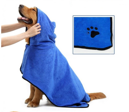 Рушник/халат для собак Derby з мікрофібри з капюшоном і поясом, Blue, S