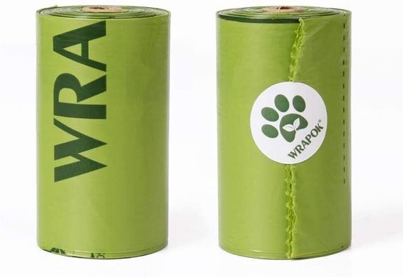 100% биоразлагаемые пакеты WRAPOK для собачьих фекалий, 1 рулон - 15 пакетов