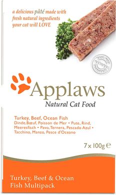 Набор консерв для котов Applaws Turkey, Beef and Ocean Fish Pate, 7х100g, 7 х 100 г