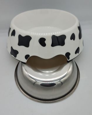 Меламиновая миска с чашей из нержавеющей стали Derby AH005 Cows, S, 150 мл, 10.5x14x4 см