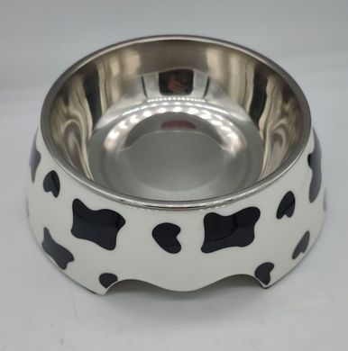 Меламиновая миска с чашей из нержавеющей стали Derby AH005 Cows, S, 150 мл, 10.5x14x4 см