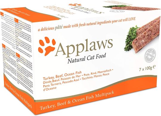 Набор консерв для котов Applaws Turkey, Beef and Ocean Fish Pate, 7х100g, 7 х 100 г