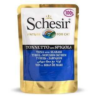 Вологий корм для котів Schesir Tuna Seabass з тунцем і морським окунем в желе 100 г