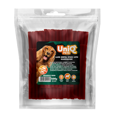 Лакомство для чистки зубов собак UniQ PETS DENTAL Зубные палочки с ягнятиной и глюкозамином 10 см, 500 г