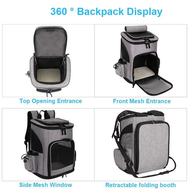 Расширяемый рюкзак для домашних животных Voyager Pet VB16007T, серый, 40х26х33 см