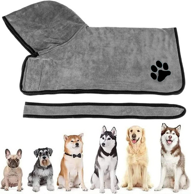Рушник/халат для собак Derby з мікрофібри з капюшоном і поясом, Grey, S