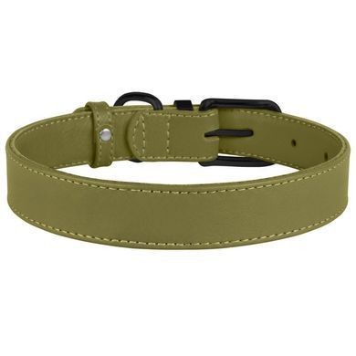 Ошейник для Собак Кожаный BronzeDog Premium с Металлической Фурнитурой Оливковый