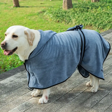 Рушник/халат для собак Derby з мікрофібри з капюшоном і поясом, Grey, S