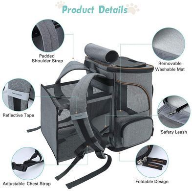 Расширяемый рюкзак для домашних животных Voyager Pet VB16007T, Черный, 40х26х33 см