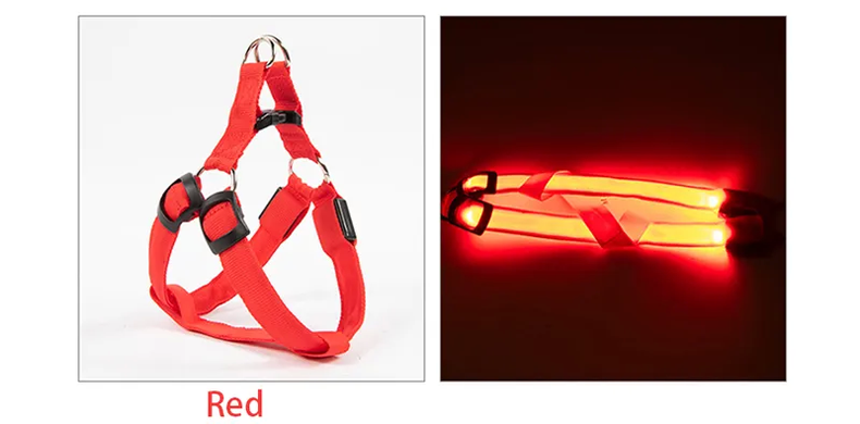 Светодиодная шлейка для собак, заряжаемая от USB, Красный, X-Small
