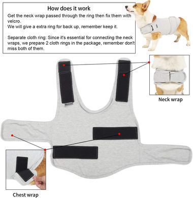Заспокійливий жилет для собак WanTalk Dog Anxiety Jacket, Light Grey, 38 см, 56-88 см, 50-63 см, XL