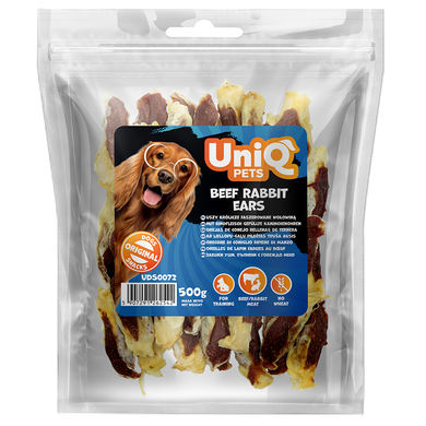Лакомство для собак UniQ PETS Кроличьи уши с говядиной, 500 г