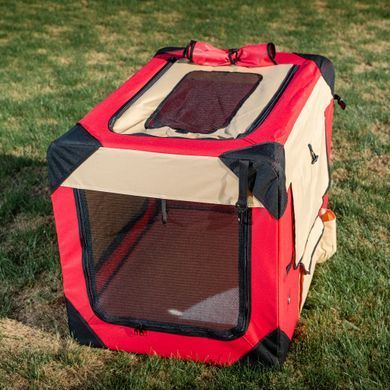 М'яка клітка для собак SENFUL Pet Soft Crate з флісовим килимком та чохлом, червоно-бежева, 50х35х35 см