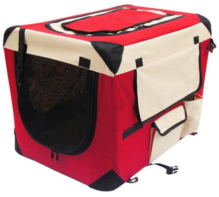 М'яка клітка для собак SENFUL Pet Soft Crate з флісовим килимком та чохлом, червоно-бежева, 50х35х35 см