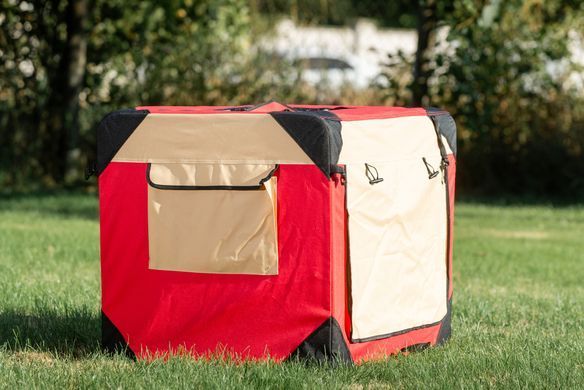 М'яка клітка для собак SENFUL Pet Soft Crate з флісовим килимком та чохлом, червоно-бежева, 50х35х35 см