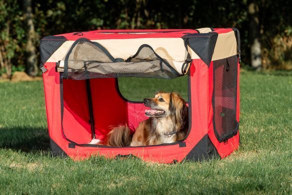 М'яка клітка для собак SENFUL Pet Soft Crate з флісовим килимком та чохлом, червоно-бежева, 50х35х35 см