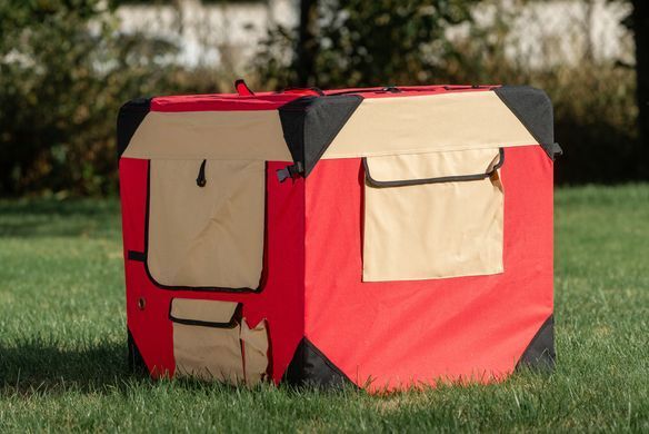 М'яка клітка для собак SENFUL Pet Soft Crate з флісовим килимком та чохлом, червоно-бежева, 50х35х35 см