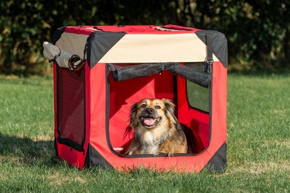 М'яка клітка для собак SENFUL Pet Soft Crate з флісовим килимком та чохлом, червоно-бежева, 50х35х35 см