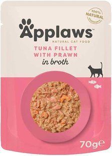 Вологий корм для котів Applaws Tuna Fillet with Prawn in Broth (тунець з креветками в бульйоні), 70 г