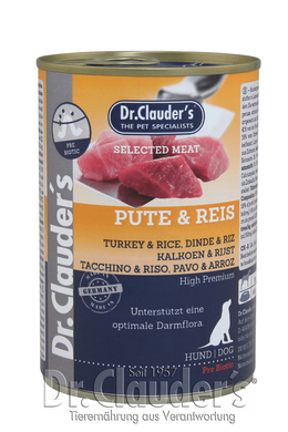 Консерва супер-премиум класса для собак Dr.Clauder's Selected Meat Turkey&Rice с индейкой и рисом, 400 г